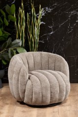 Otočné designové křeslo FRASER — látka, tmavě béžová