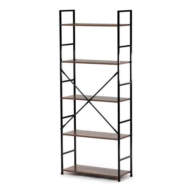 Regál UREK — kov, MDF, černá / dekor starého dřeva