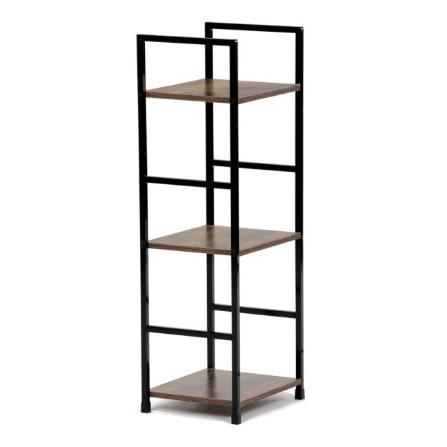 Regál TIREK II — kov, MDF, černá / dekor starého dřeva