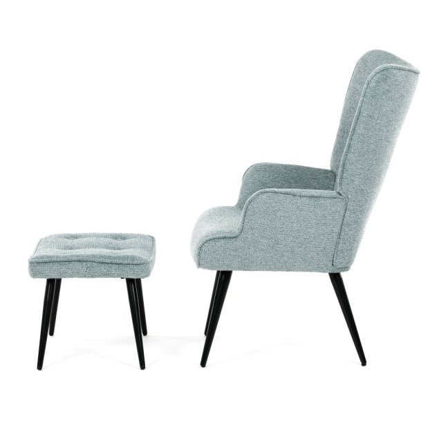 Relaxační křeslo ušák s taburetem ROYAL II — kov, látka, modrá