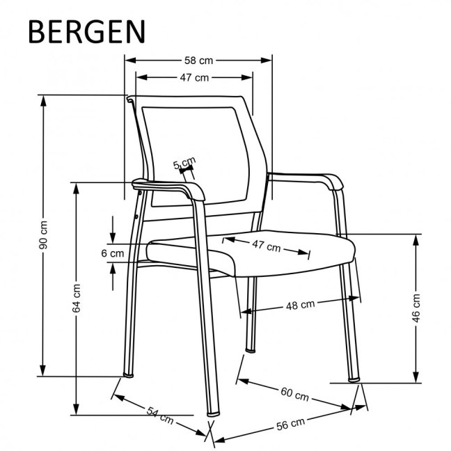 Konferenční židle BERGEN — síť / látka, černá