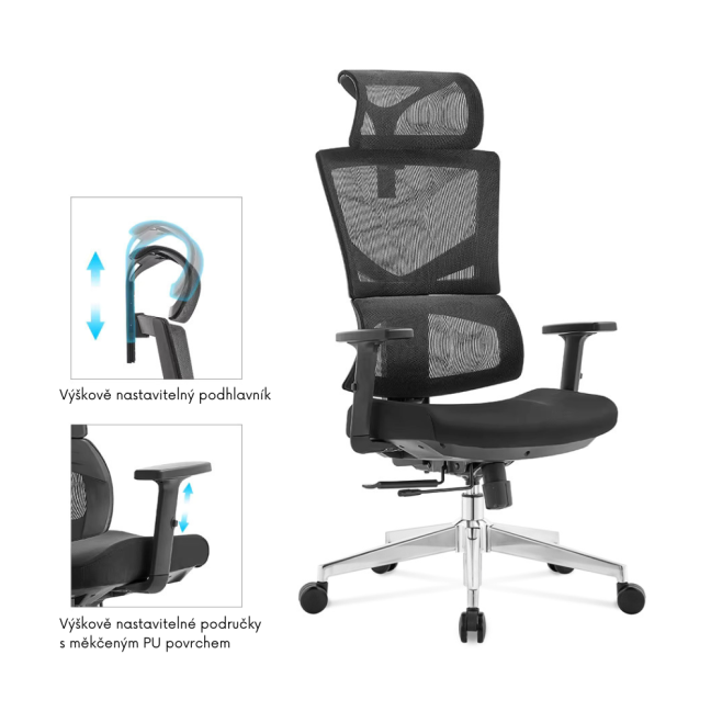 Kancelářská ergonomická židle Neoseat ALINE — černá, nosnost 150 kg