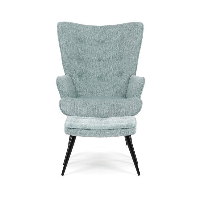 Relaxační křeslo ušák s taburetem ROYAL II — kov, látka, modrá