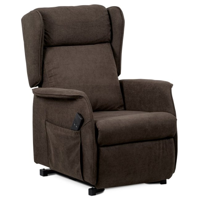 Relaxační TV křeslo ušák MILO s elektrickým polohováním — látka, hnědá