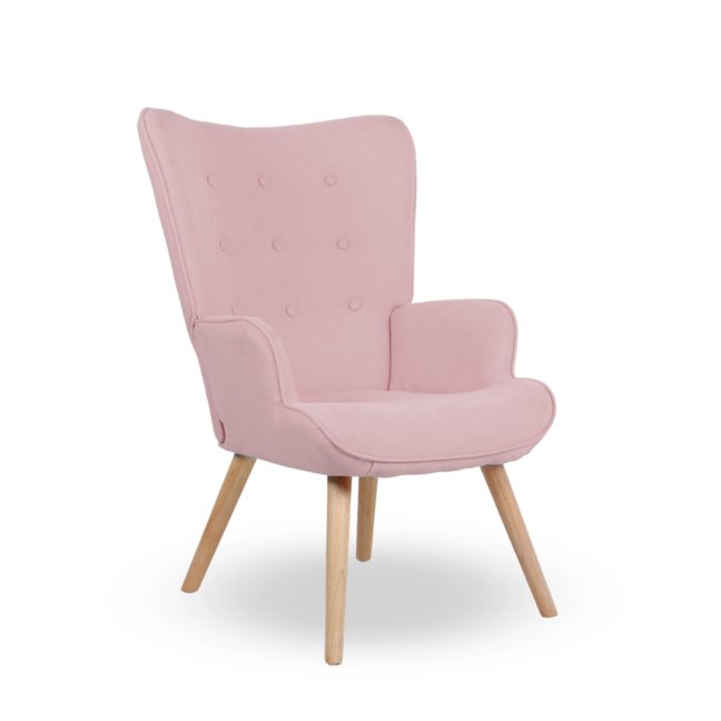Křeslo ušák CORDU + taburet — masiv, látka, přírodní / růžová