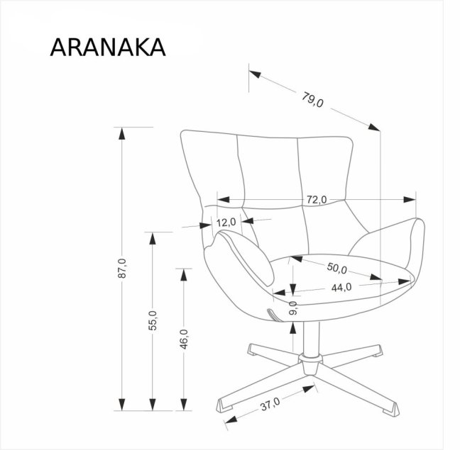 Relaxační otočné křeslo ARANAKA — kov, látka, šedá