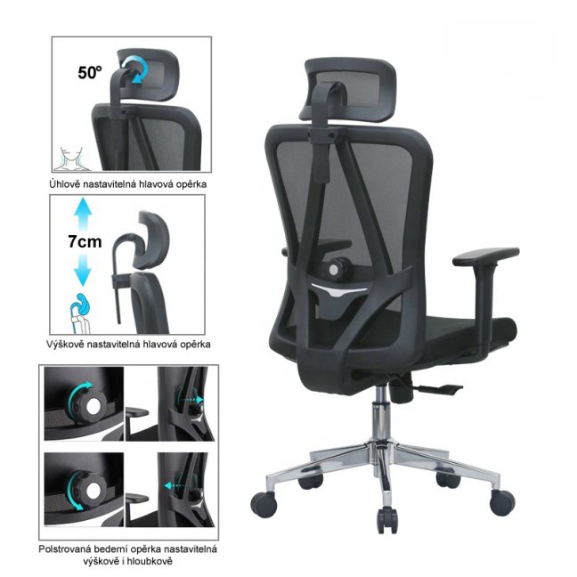 Kancelářská ergonomická židle Neoseat BOROSI — černá, nosnost 150 kg