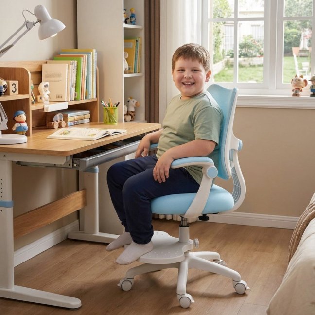 Dětská rostoucí židle Neoseat JUNI 022 — látka, pratelný potah, modrá