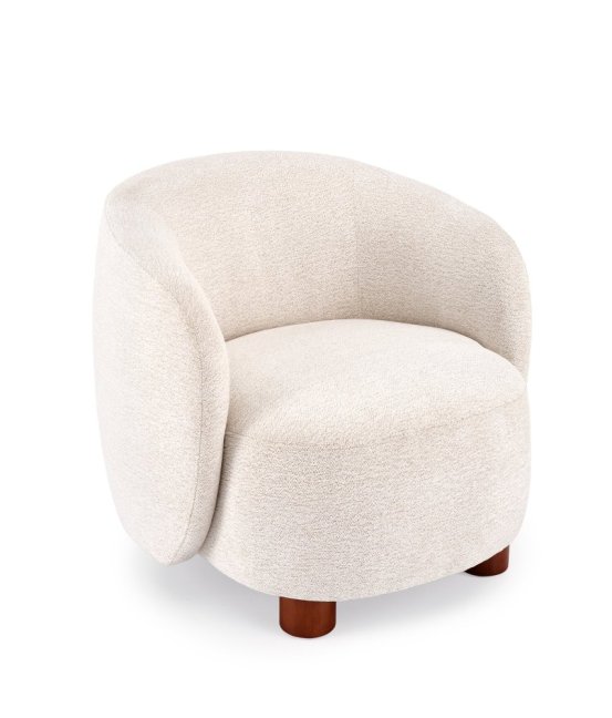 Designové křeslo BAKER — dřevo, látka, krémová