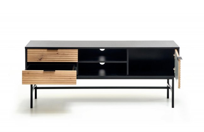 TV stolek MURANO — kov, MDF, černá / dub artisan