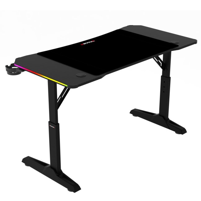 Výškově nastavitelný herní stůl ERACER H1212 — 120x60 cm, kov, melamin, černá, RGB podsvícení