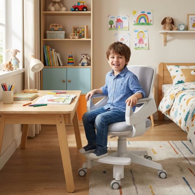 Dětská rostoucí židle Neoseat KIDDY FIVE — látka, pratelný potah, šedá