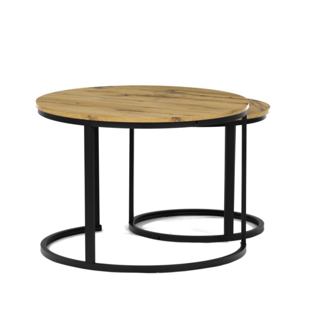 Set 2 konferenčních stolků FRIGO — kov, MDF, černá / dekor divoký dub