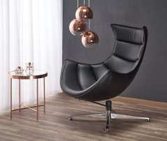 Otočné designové křeslo LUXOR — kov, kůže, černá