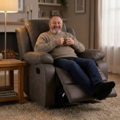 Relaxační polohovací TV křeslo DUVAL — látka, hnědá, nosnost 130 kg