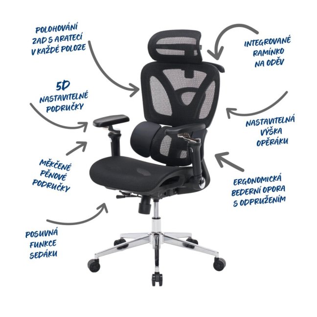 Kancelářská ergonomická židle PORTE II — síťovina, černá