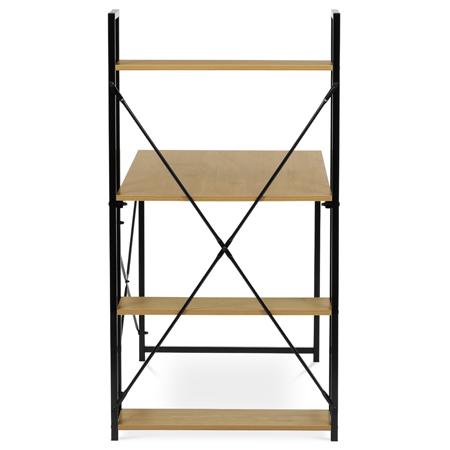 Psací stůl s regálem MOREL — kov, MDF, černá / dekor dub