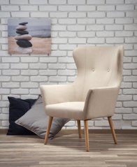 Relaxační křeslo ušák COTTO — masiv, látka, béžová
