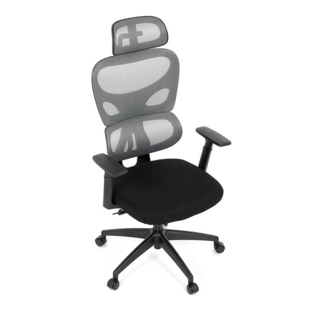 Kancelářská ergonomická židle GRANT — síť, látka, černá / šedá