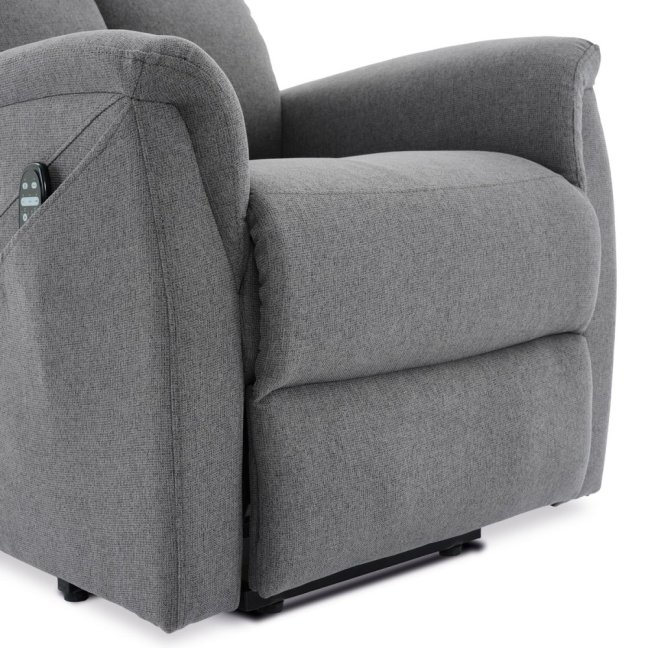 TV křeslo DAMIAN s elektrickým polohováním, masáží a vyhříváním — látka, šedá