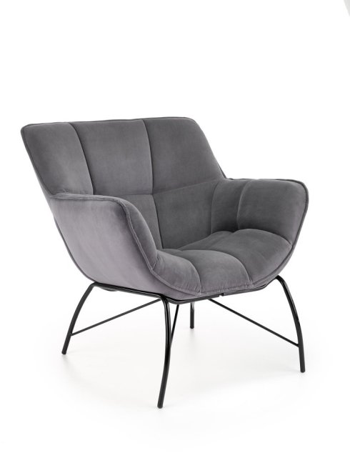 Designové křeslo BELTON — kov, látka, šedá