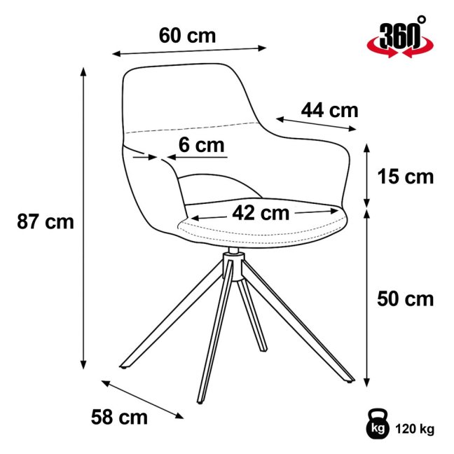 Jídelní otočné křeslo AMOS — kov, látka, šedá