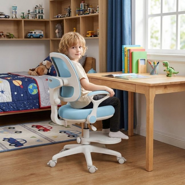 Dětská rostoucí židle Neoseat JUNI 020 — látka, pratelný potah, modrá