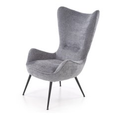 Designové křeslo ušák JUKON — kov, látka, šedá