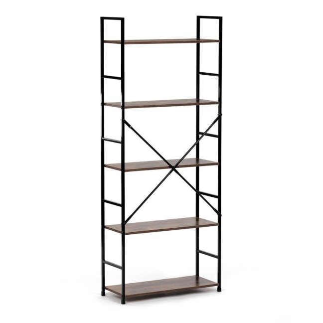 Regál UREK — kov, MDF, černá / dekor starého dřeva