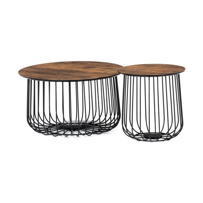 Set 2 konferenčních stolků MOZART — kov, MDF, dekor staré dřevo