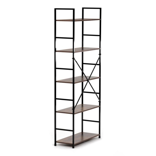 Regál UREK — kov, MDF, černá / dekor starého dřeva