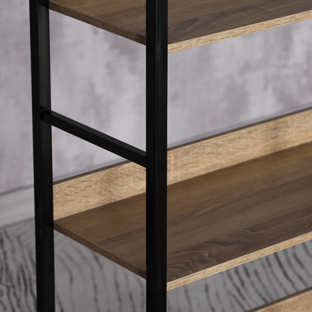 Regál SALIS — kov, MDF, černá / dekor dub