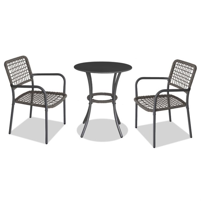 Zahradní set BONTAS 1 + 2 — kov, umělý ratan, antracit / šedá