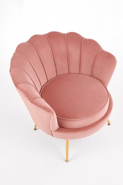 Designové křeslo AMORINITO — kov, látka, zlatá / růžová