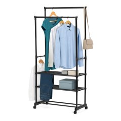 Stojanový věšák TRIS II s kolečky — kov, černá