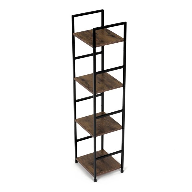Regál TIREK III — kov, MDF, černá / dekor starého dřeva