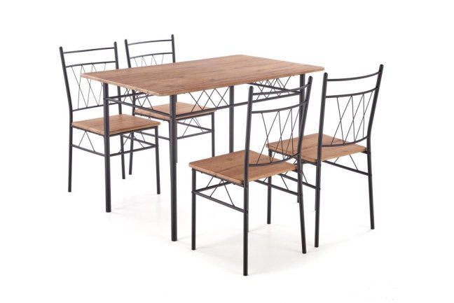 Jídelní set FAUST 4+1 — kov, MDF, černá / dekor dub