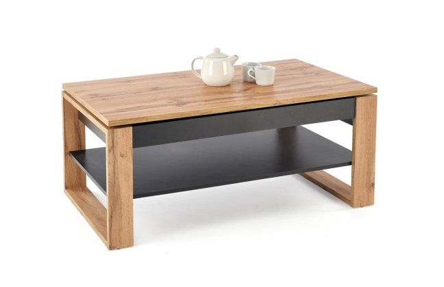 Konferenční stolek BETTY s úložným prostorem — 120x65x50 cm, černá / dekor dub artisan