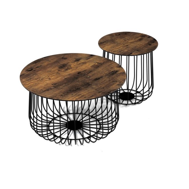 Set 2 konferenčních stolků MOZART — kov, MDF, dekor staré dřevo