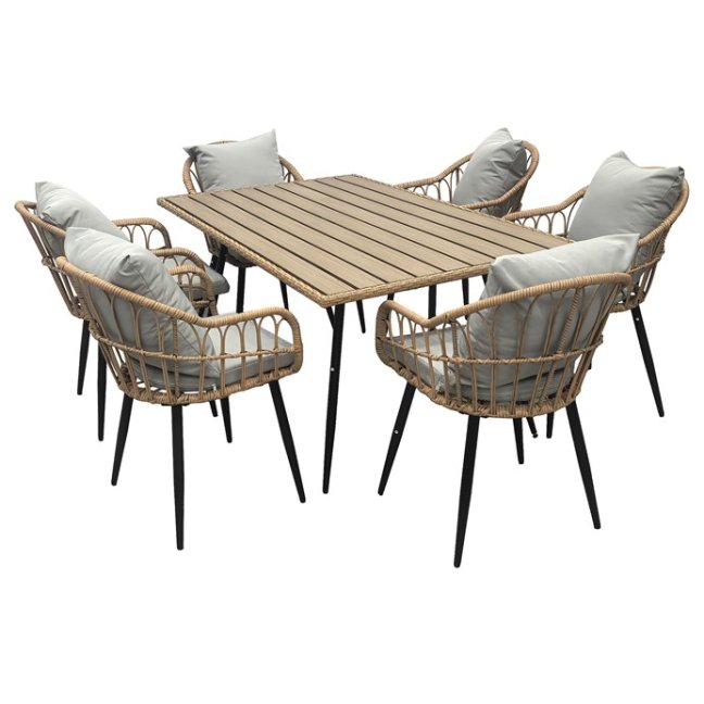 Zahradní křeslo AGATA — kov, umělý ratan, černá / přírodní