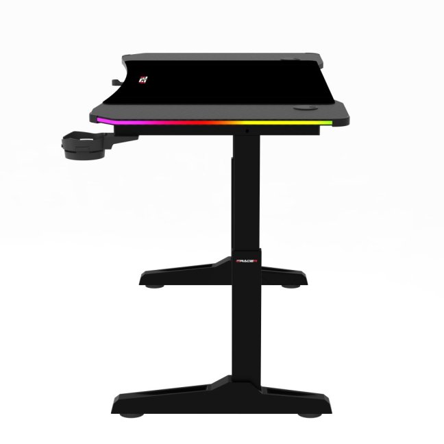Výškově nastavitelný herní stůl ERACER H1212 — 120x60 cm, kov, melamin, černá, RGB podsvícení