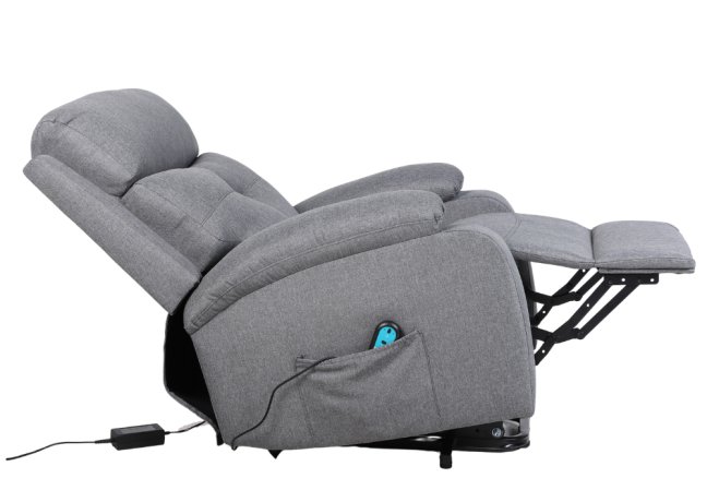 TV křeslo MORGAN s elektrickým polohováním — látka, šedá, nosnost 130 kg