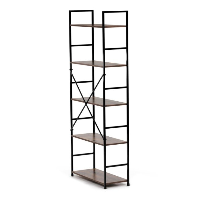 Regál UREK — kov, MDF, černá / dekor starého dřeva