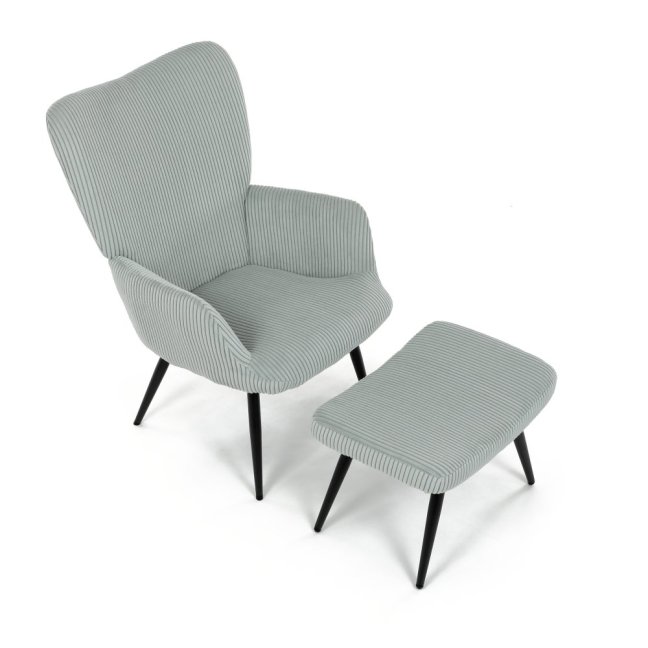 Relaxační křeslo ušák s taburetem ROYAL — kov, manšestr, mentolová