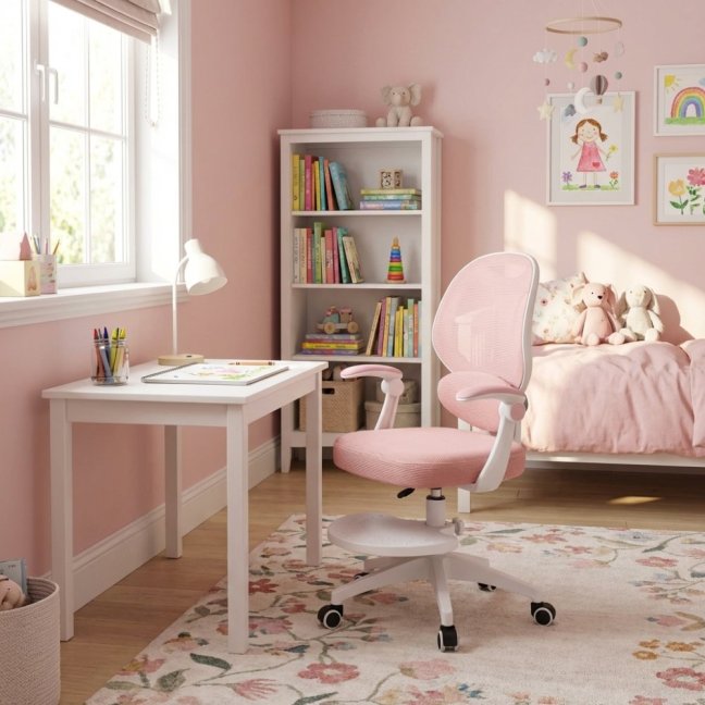 Dětská otočná židle Neoseat JUNI 009 s podnoží — látka, růžová