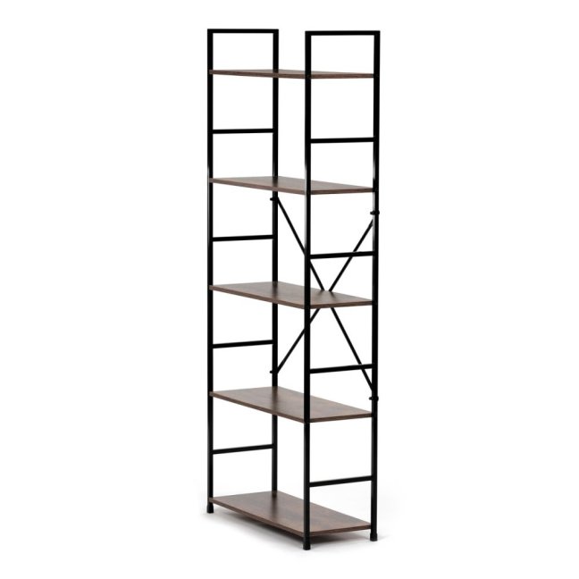 Regál UREK — kov, MDF, černá / dekor starého dřeva
