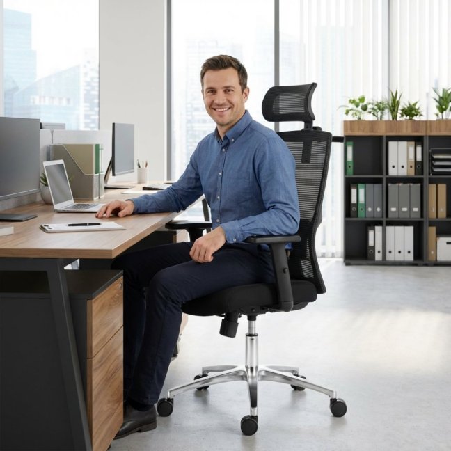 Kancelářská ergonomická židle Neoseat GRANDINI — černá, nosnost 150 kg