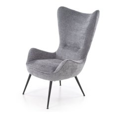 Designové křeslo ušák JUKON — kov, látka, šedá