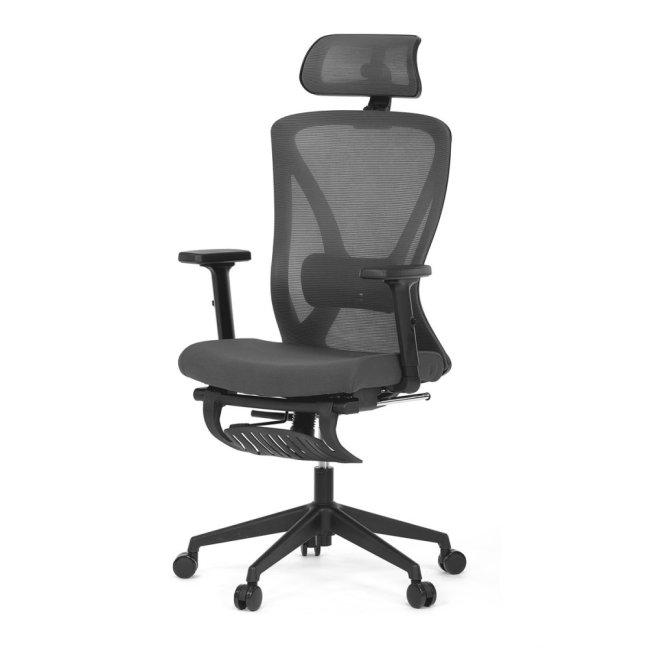 Kancelářská ergonomická židle ZANE s podnožkou — síť / látka, šedá