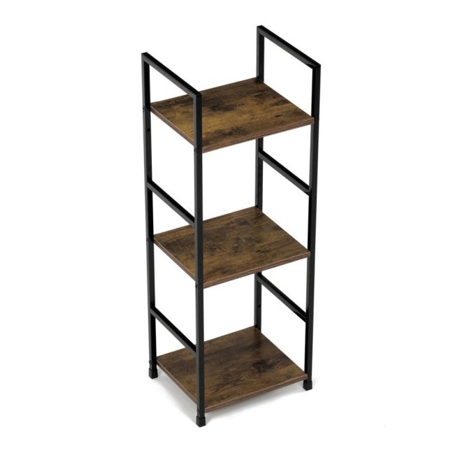 Regál TIREK II — kov, MDF, černá / dekor starého dřeva